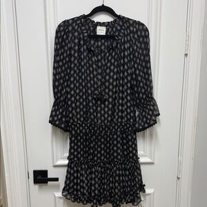 MISA Los Angeles Black Diamond-Print Ruffle Tiered Dress